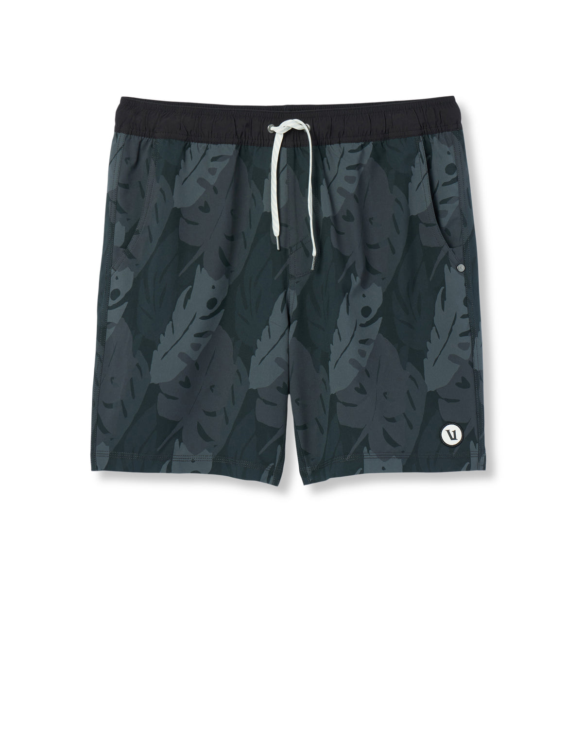 Kore Short Lined 7" Men's Black Leaves Athletic Shorts - Vuori