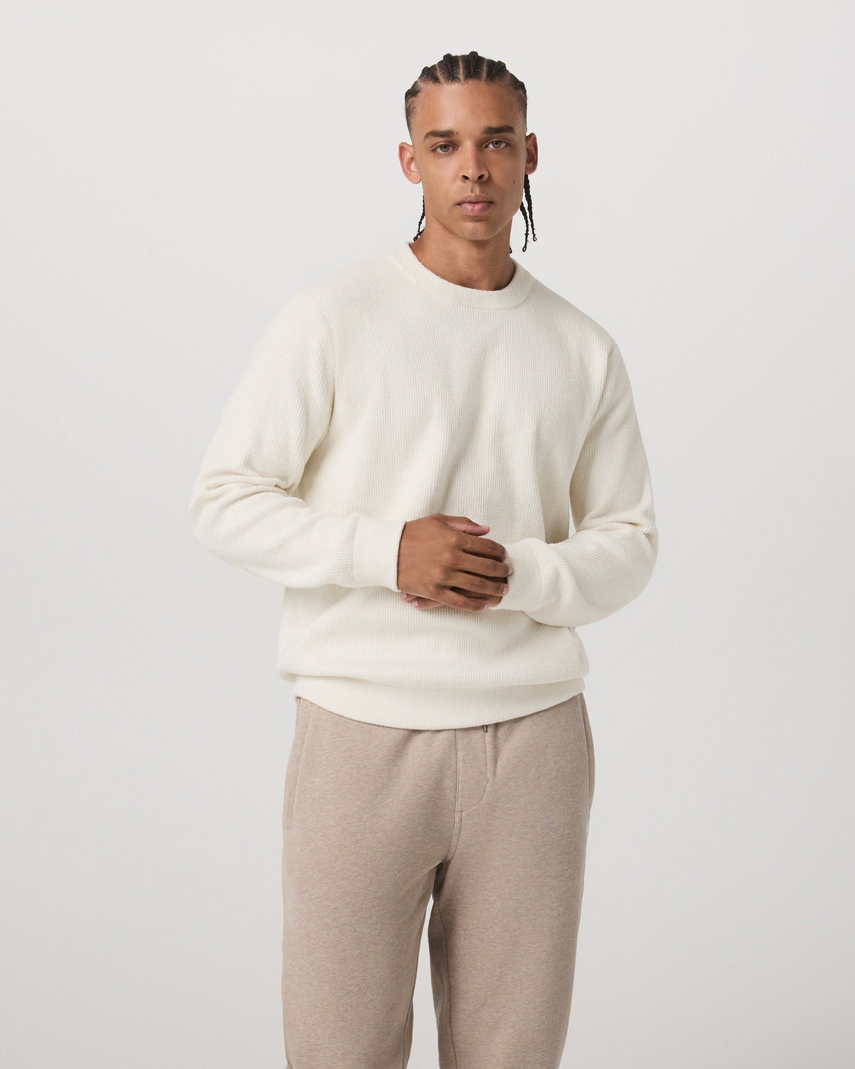 Midweight Rib Sweater Men's Ivory Ribbed Knit Sweater - Vuori