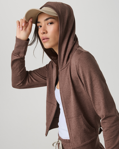 Halo Mini Full Zip Hoodie Women's Sable Heather Hoodie - Vuori