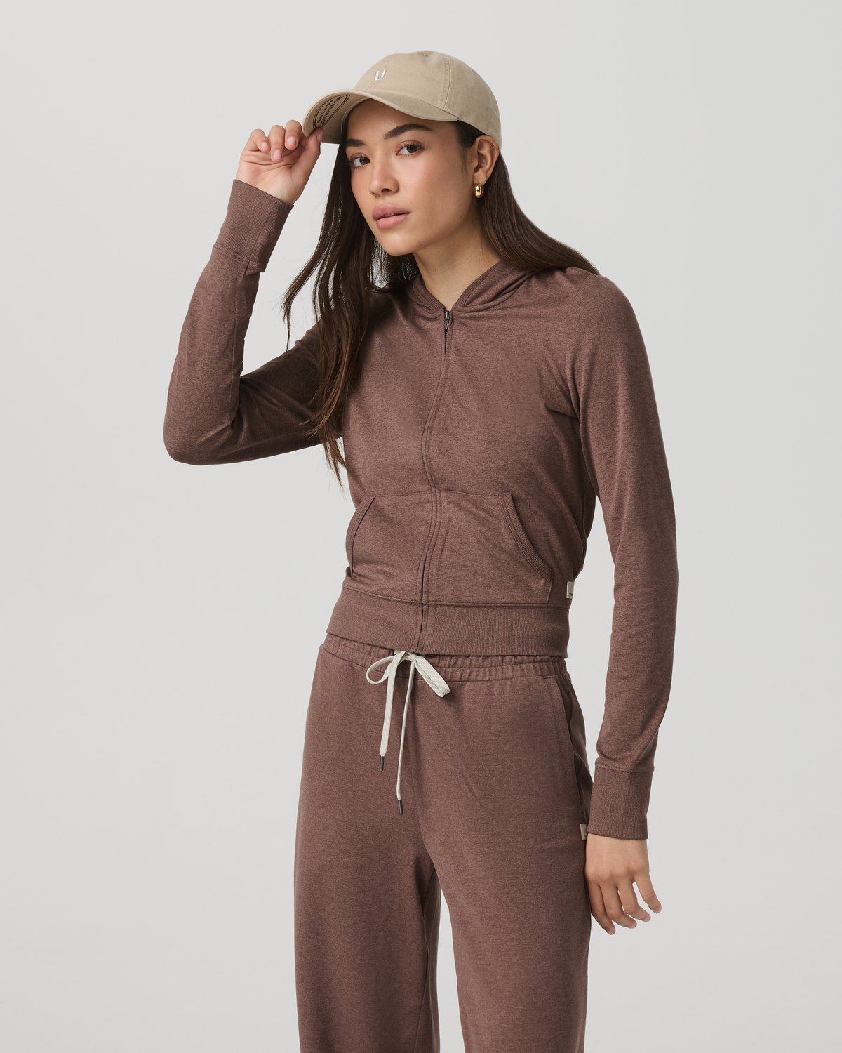 Halo Mini Full Zip Hoodie Women's Sable Heather Hoodie - Vuori