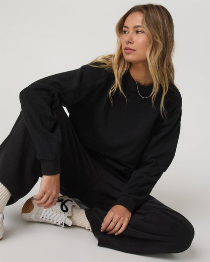 Sedona Seams Crew Women's Black Fleece Sweatshirt - Vuori
