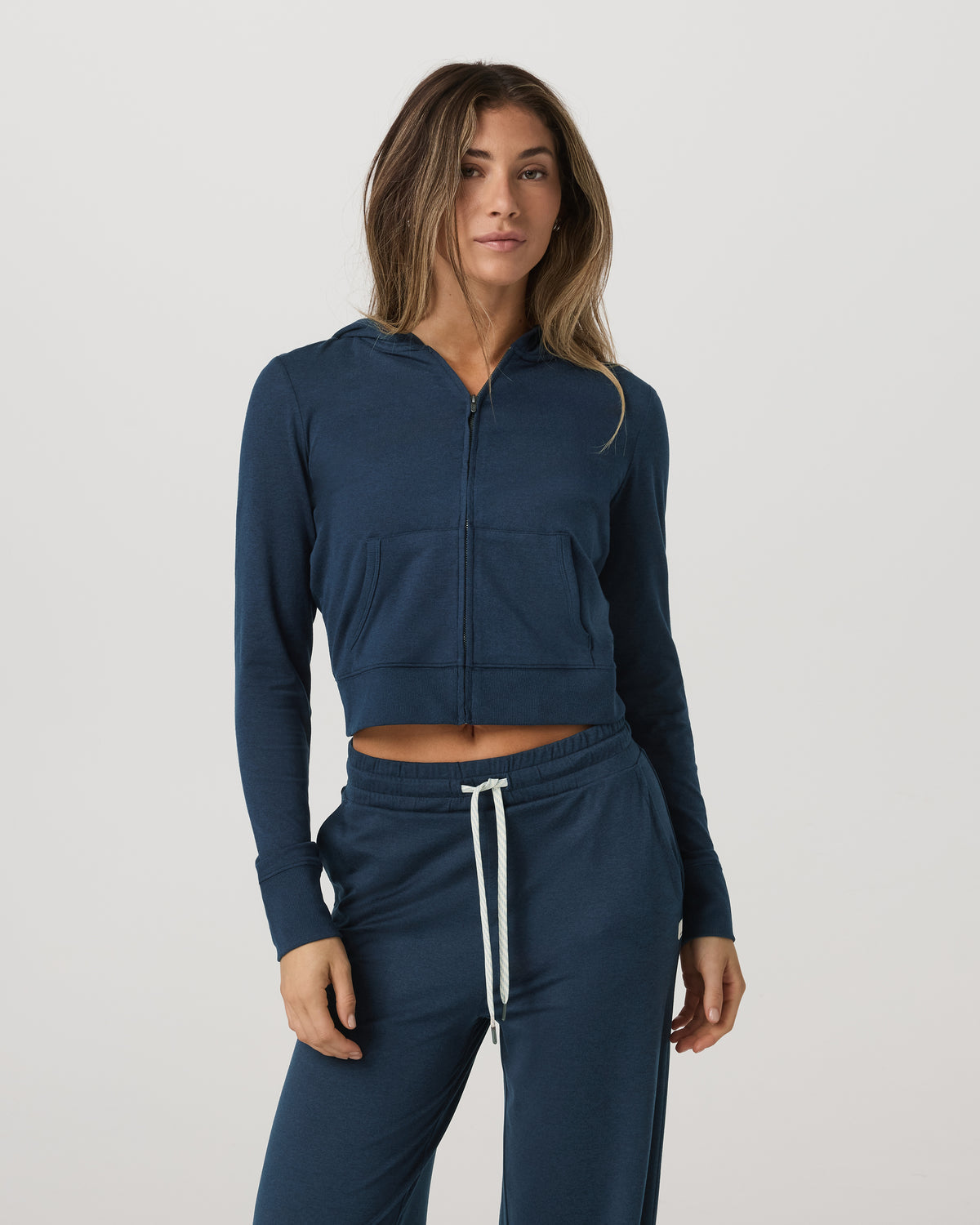 Women's Halo Mini Full Zip Hoodie Blue Coast Heather - Vuori
