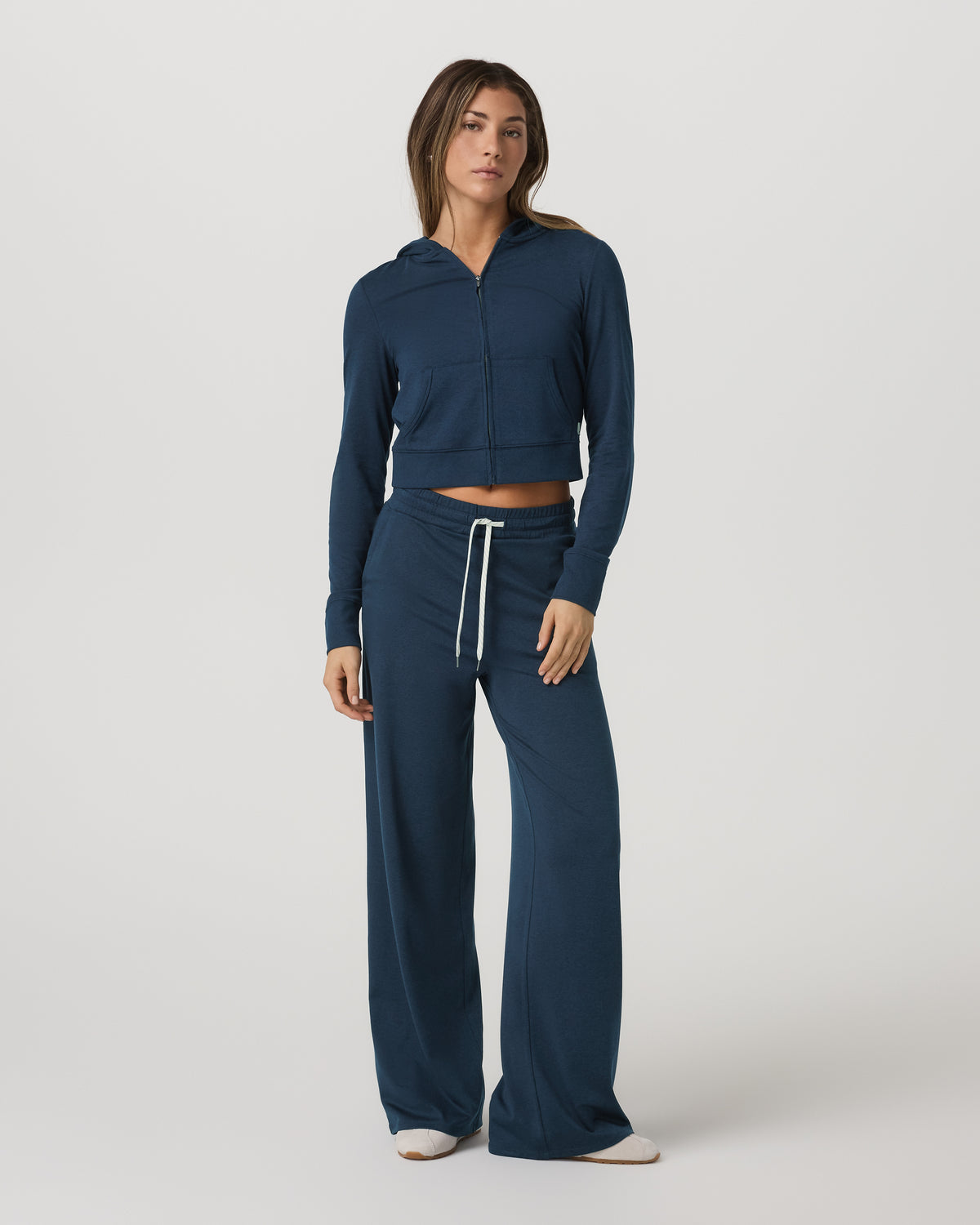 Women's Halo Mini Full Zip Hoodie Blue Coast Heather - Vuori