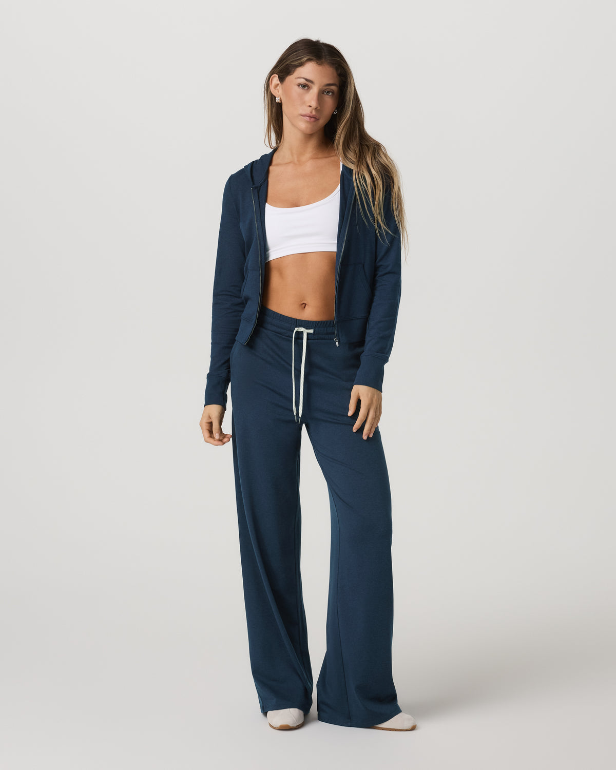 Women's Halo Mini Full Zip Hoodie Blue Coast Heather - Vuori
