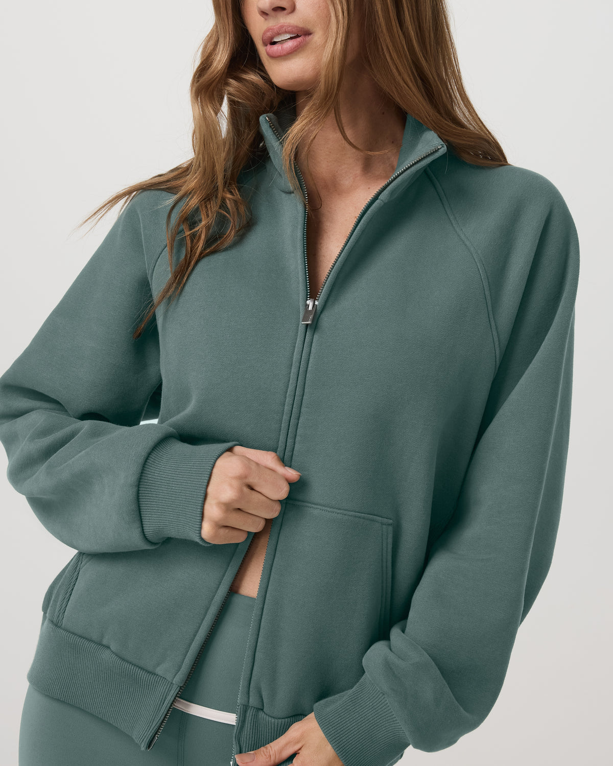 Restore Double Zip Sweatshirt Agate Green Full-Zip Fleece - Vuori