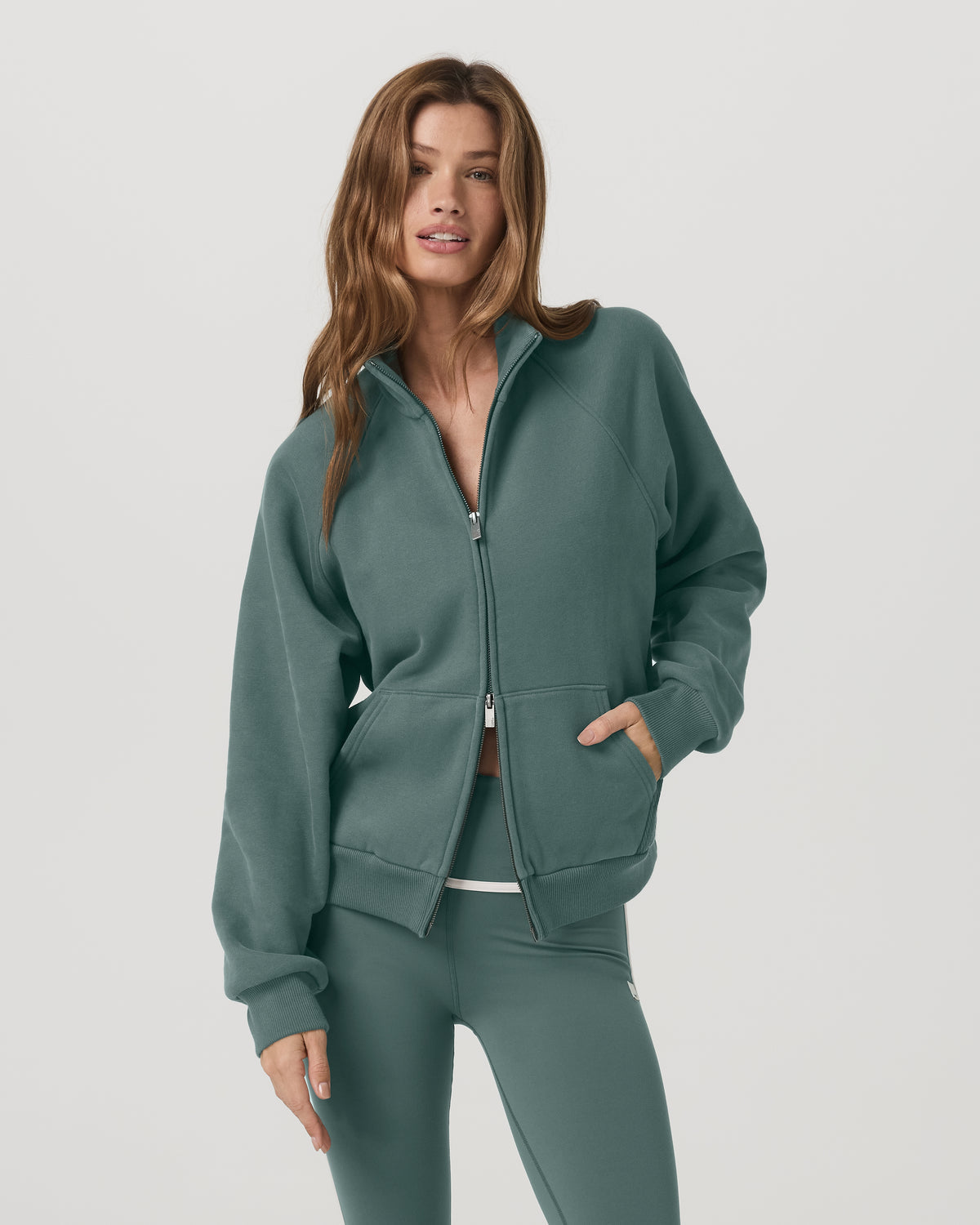Restore Double Zip Sweatshirt Agate Green Full-Zip Fleece - Vuori