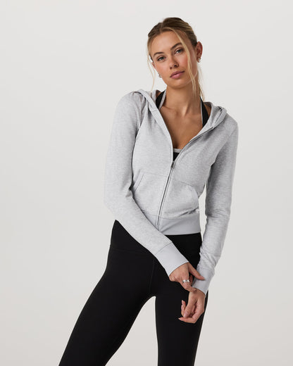 Halo Mini Full Zip Hoodie Pale Grey Heather - Vuori