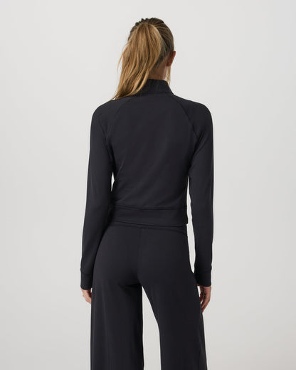 Halo Mini Track Jacket Women's Solid Black Cropped Zip-Up - Vuori