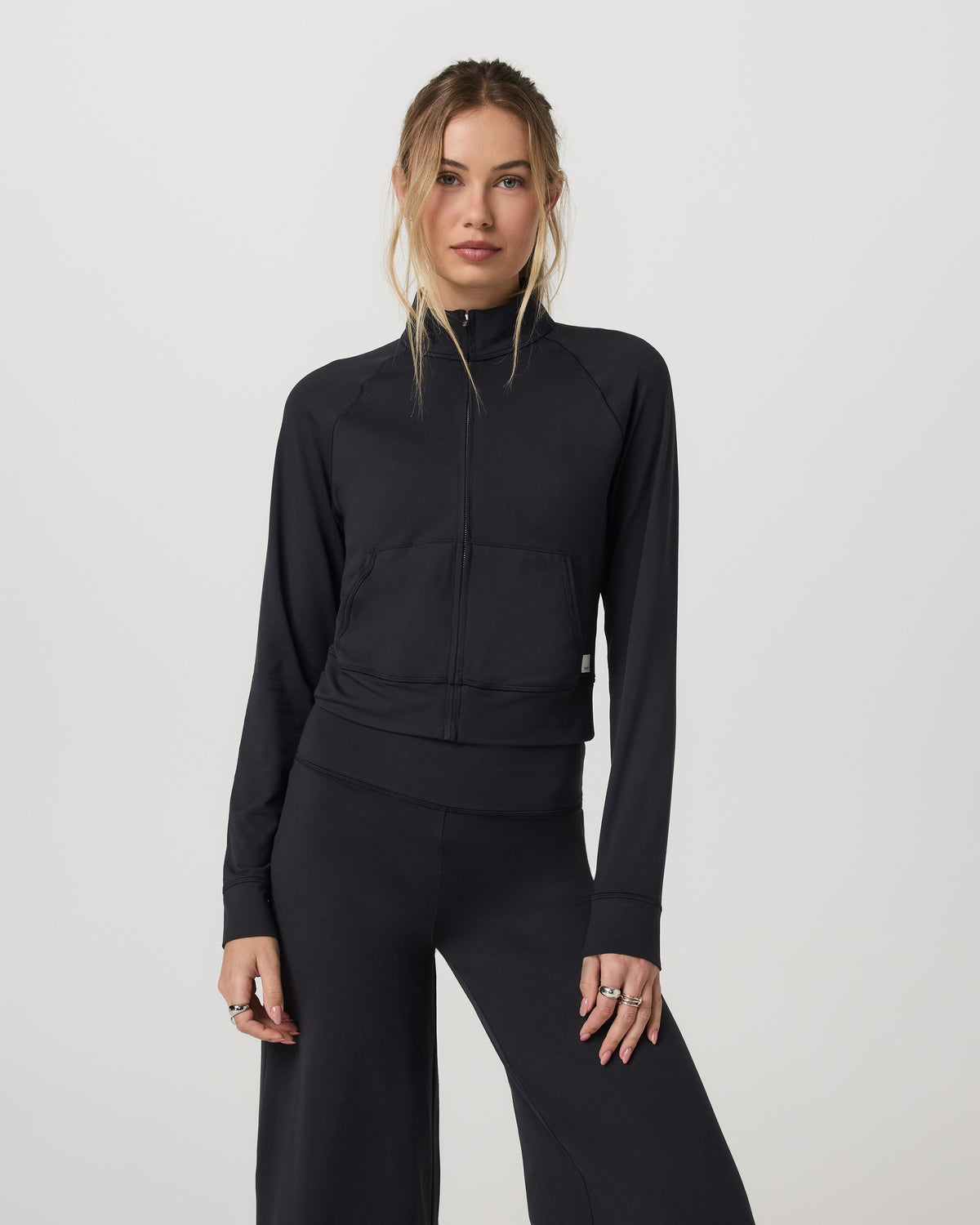 Halo Mini Track Jacket Women's Solid Black Cropped Zip-Up - Vuori