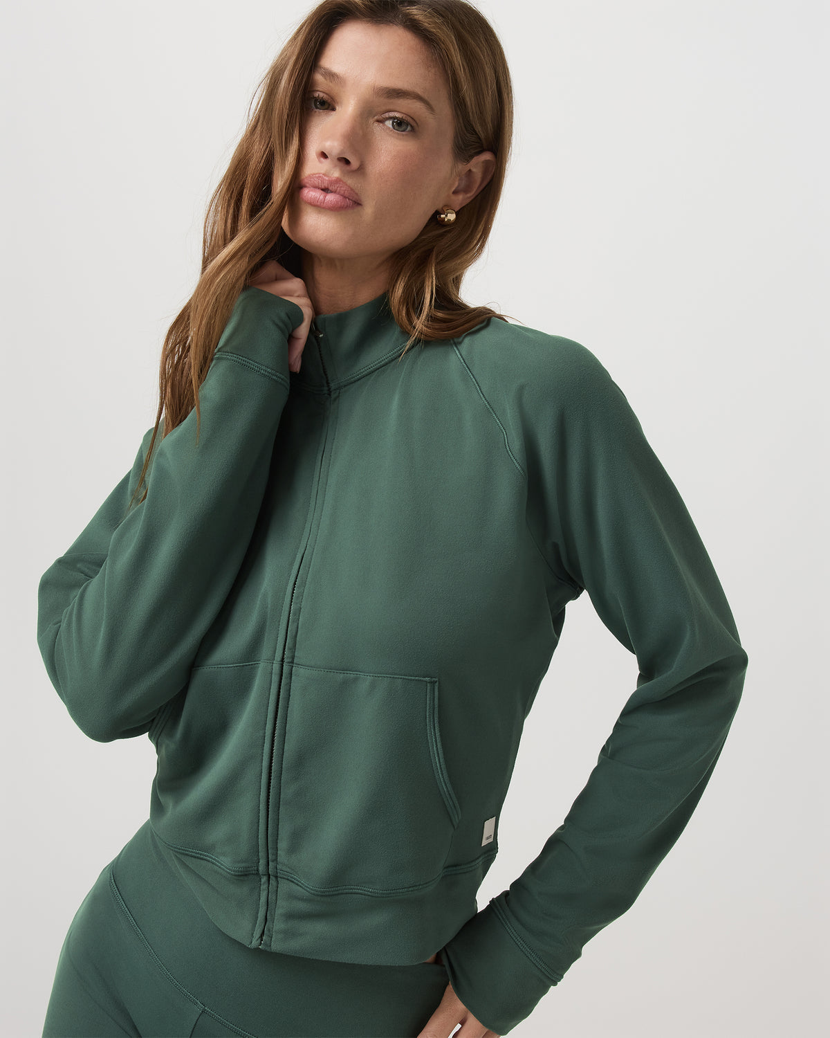 Halo Mini Track Jacket Women's Agate Green Cropped Zip-Up - Vuori