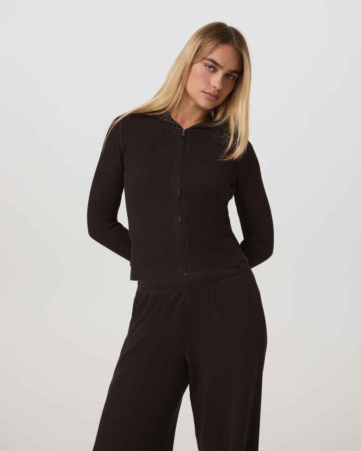 Waffle Full Zip Hoodie Women's Dark Java Hoodie - Vuori
