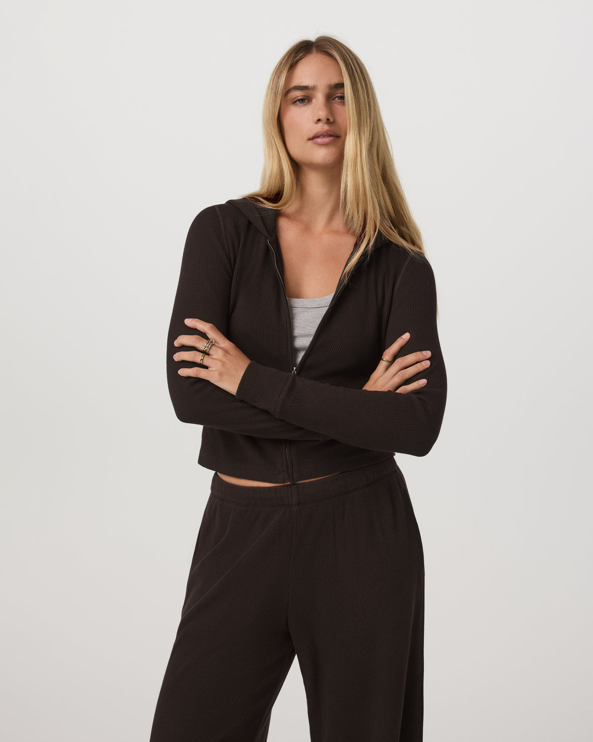 Waffle Full Zip Hoodie Women's Dark Java Hoodie - Vuori