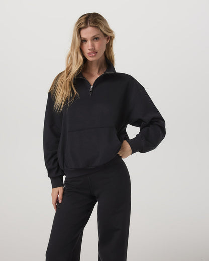 Granite Half Zip Black Heather Pullover Sweatshirt - Vuori