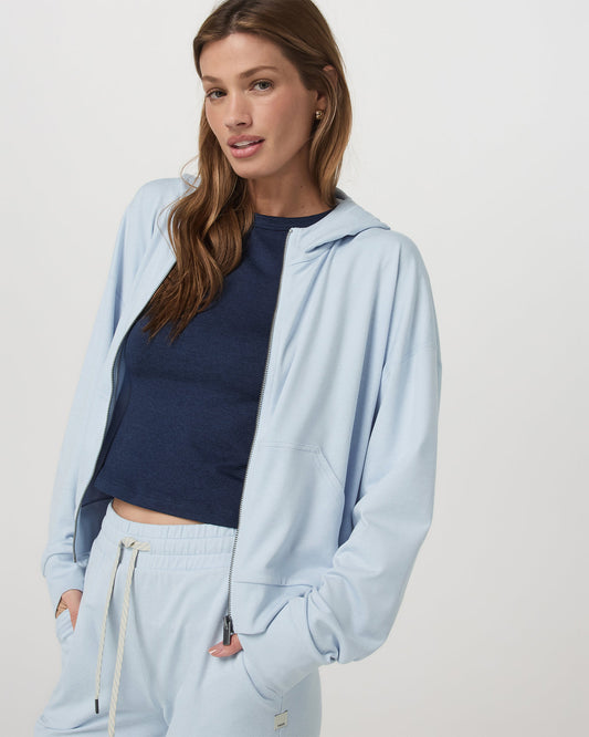 Women's Halo Modern Full Zip Hoodie Soft Sky Heather - Vuori