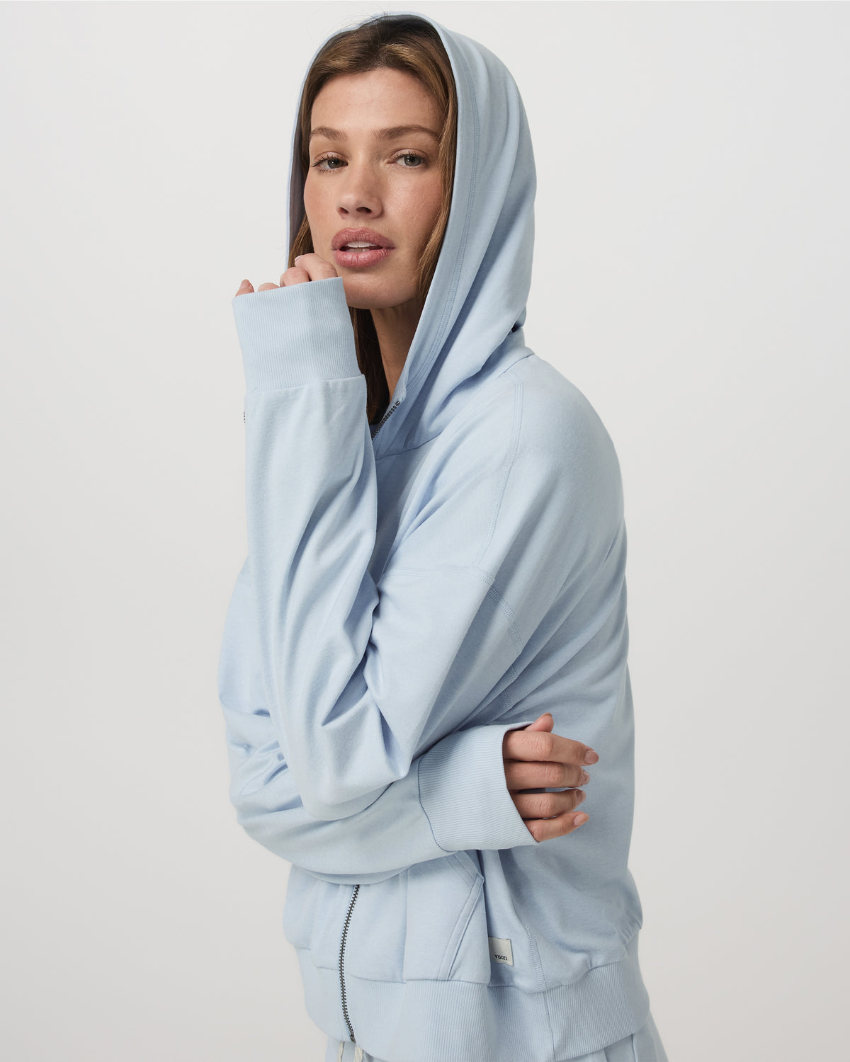 Women's Halo Modern Full Zip Hoodie Soft Sky Heather - Vuori