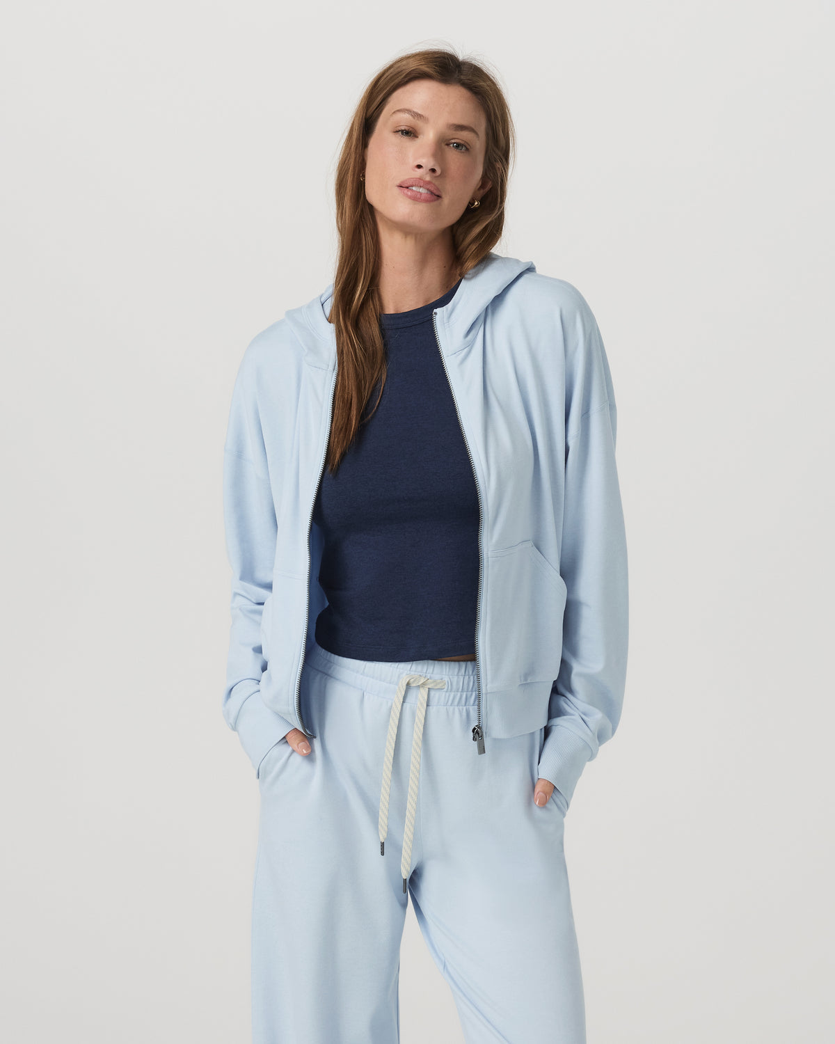 Women's Halo Modern Full Zip Hoodie Soft Sky Heather - Vuori