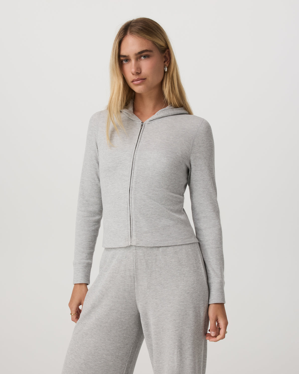 Waffle Full Zip Hoodie Women's Light Grey Hoodie - Vuori