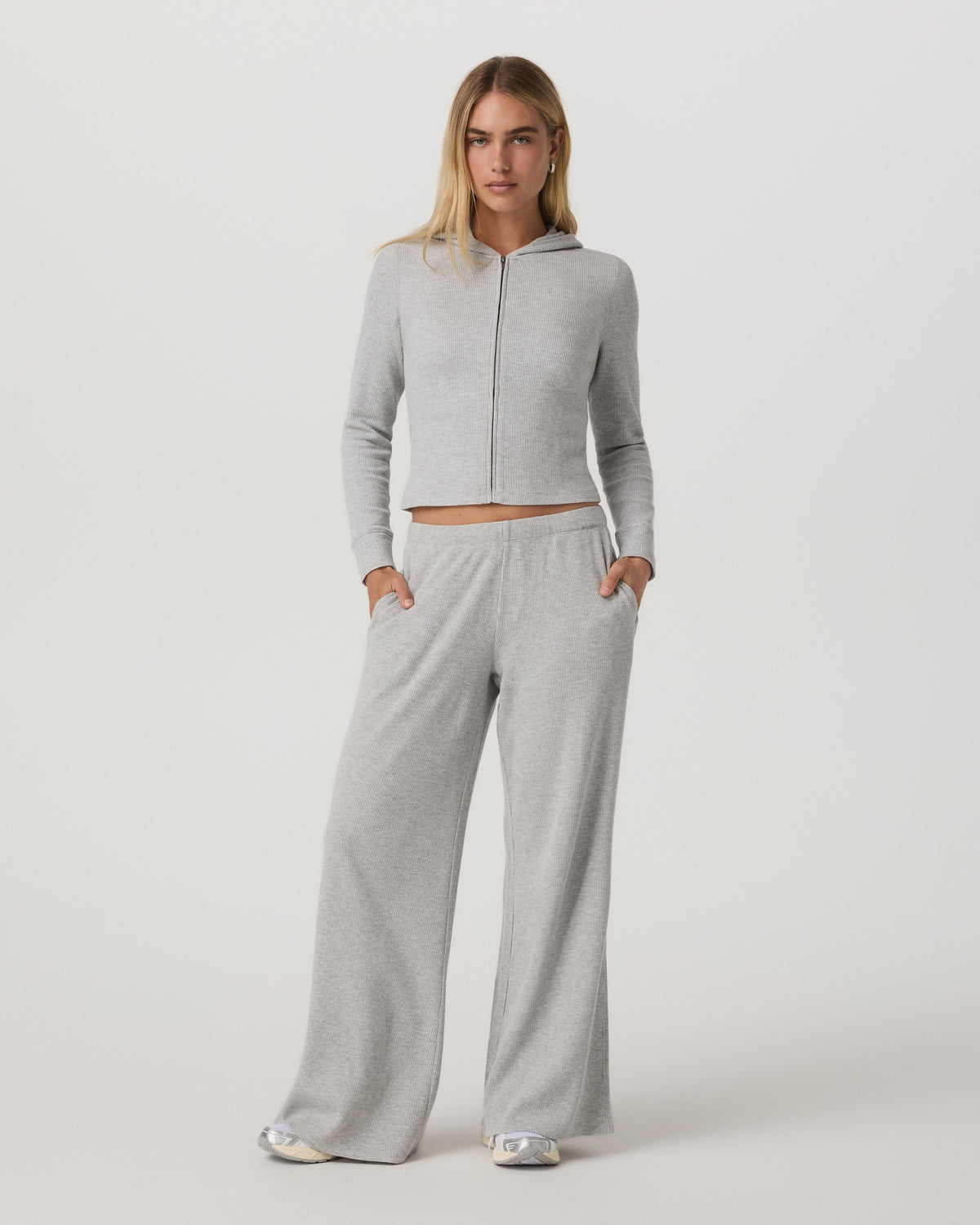 Waffle Full Zip Hoodie Women's Light Grey Hoodie - Vuori