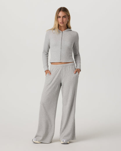 Waffle Full Zip Hoodie Women's Light Grey Hoodie - Vuori