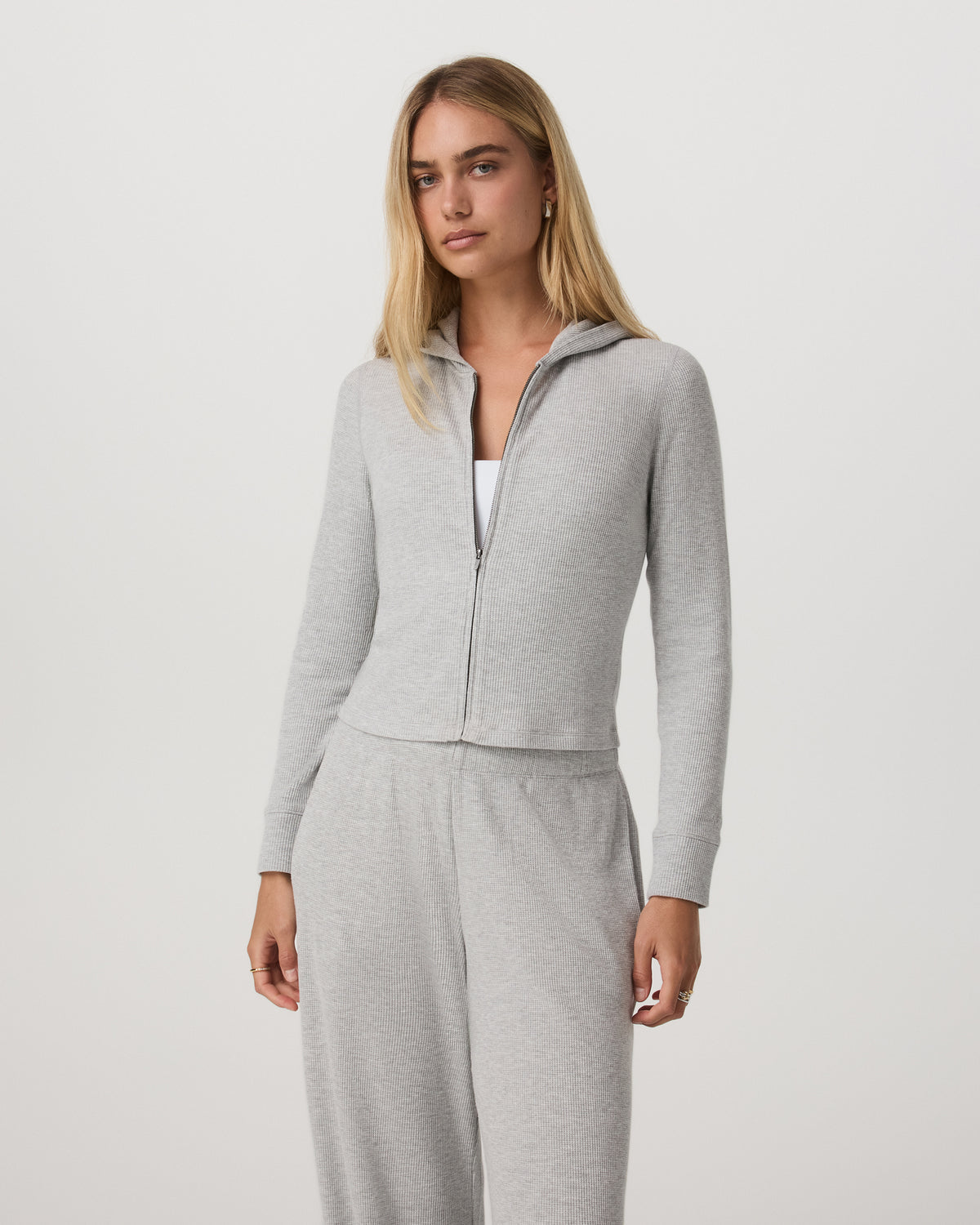 Waffle Full Zip Hoodie Women's Light Grey Hoodie - Vuori