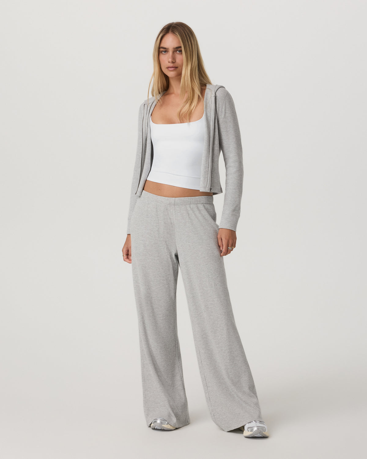 Waffle Full Zip Hoodie Women's Light Grey Hoodie - Vuori