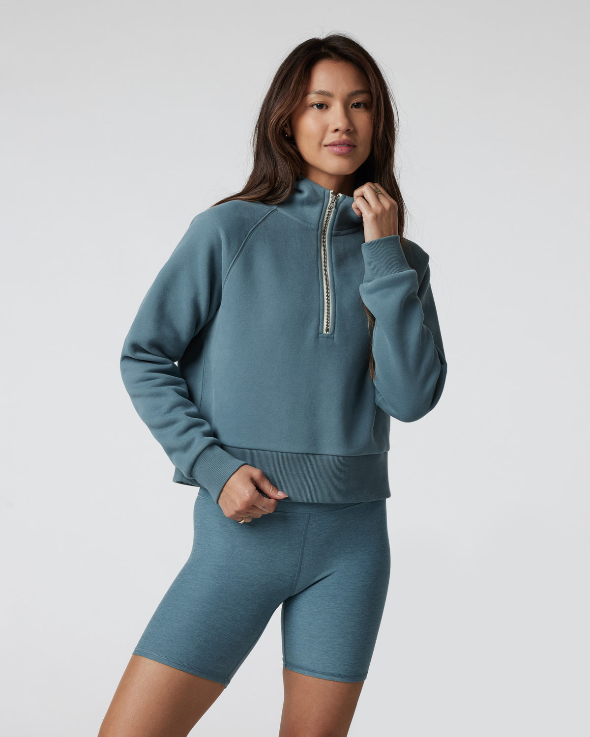 Restore Half Zip Hoodie Women's Smoke Blue Hoodie - Vuori