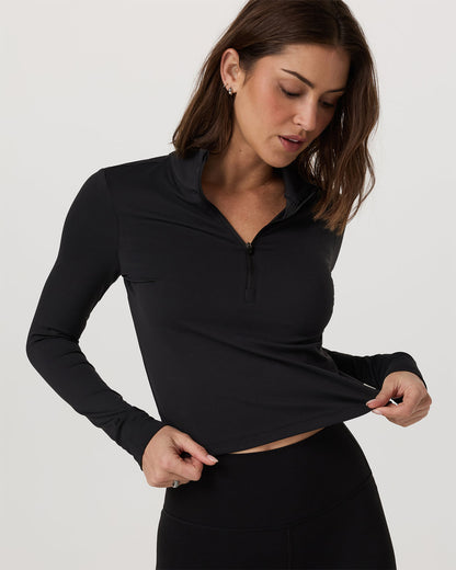 Studio Half Zip Women's Black Workout Jacket - Vuori