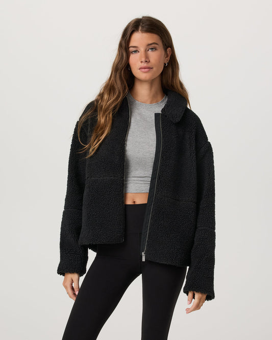 Lou Full Zip Jacket Women's Black Fleece Jacket - Vuori