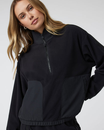 Women's Aspen Half Zip Black Fleece Pullover - Vuori