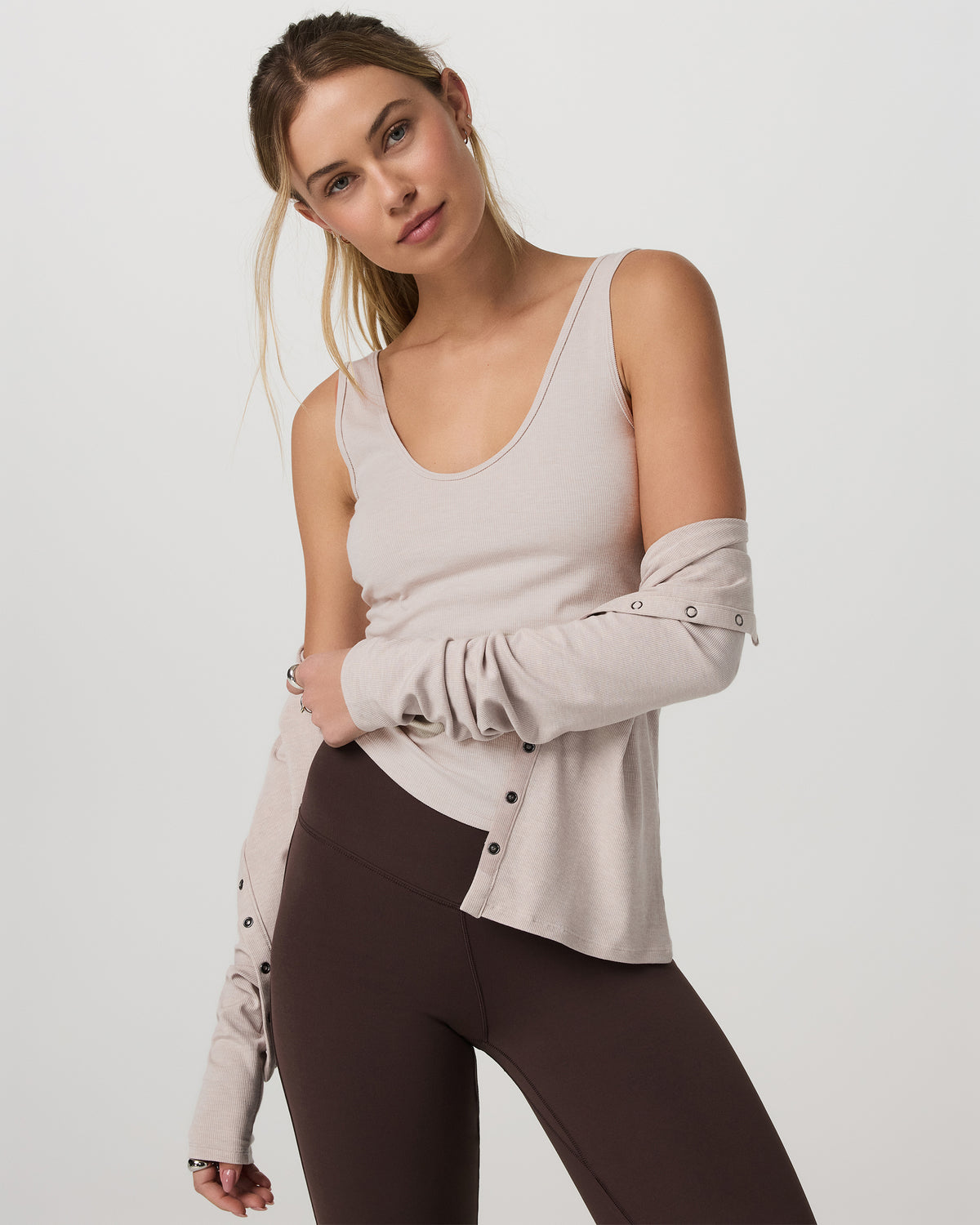 Pose Twin Tank Women's Ecru Heather Tank Top - Vuori