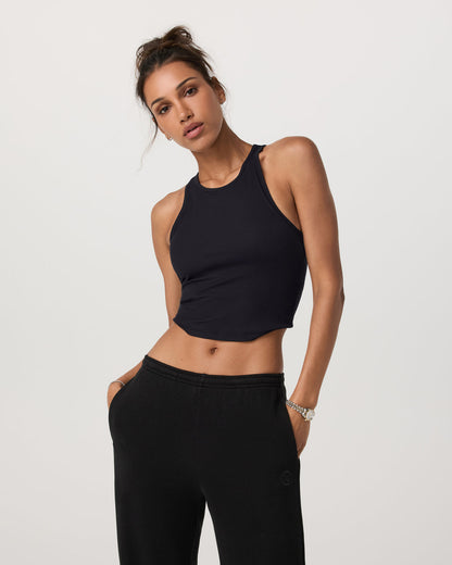 Pose Plyo Tank Black Crop Tank Top with Built in Bra - Vuori