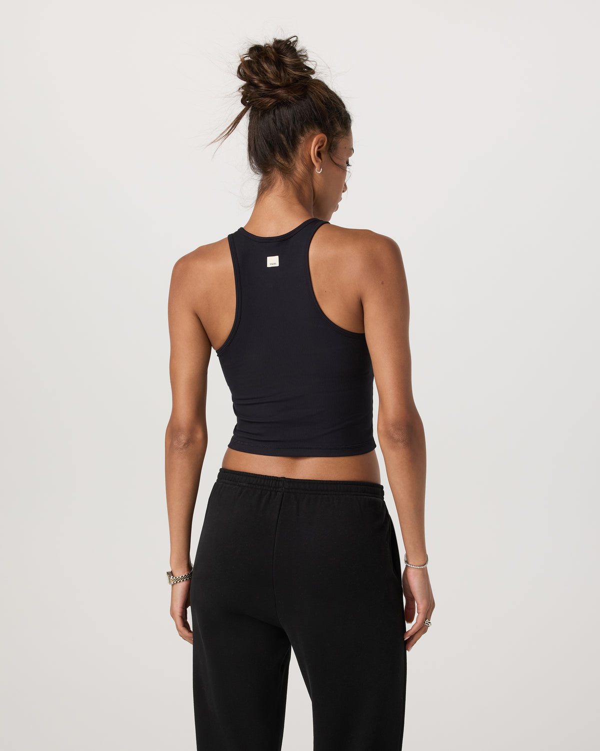 Pose Plyo Tank Black Crop Tank Top with Built in Bra - Vuori