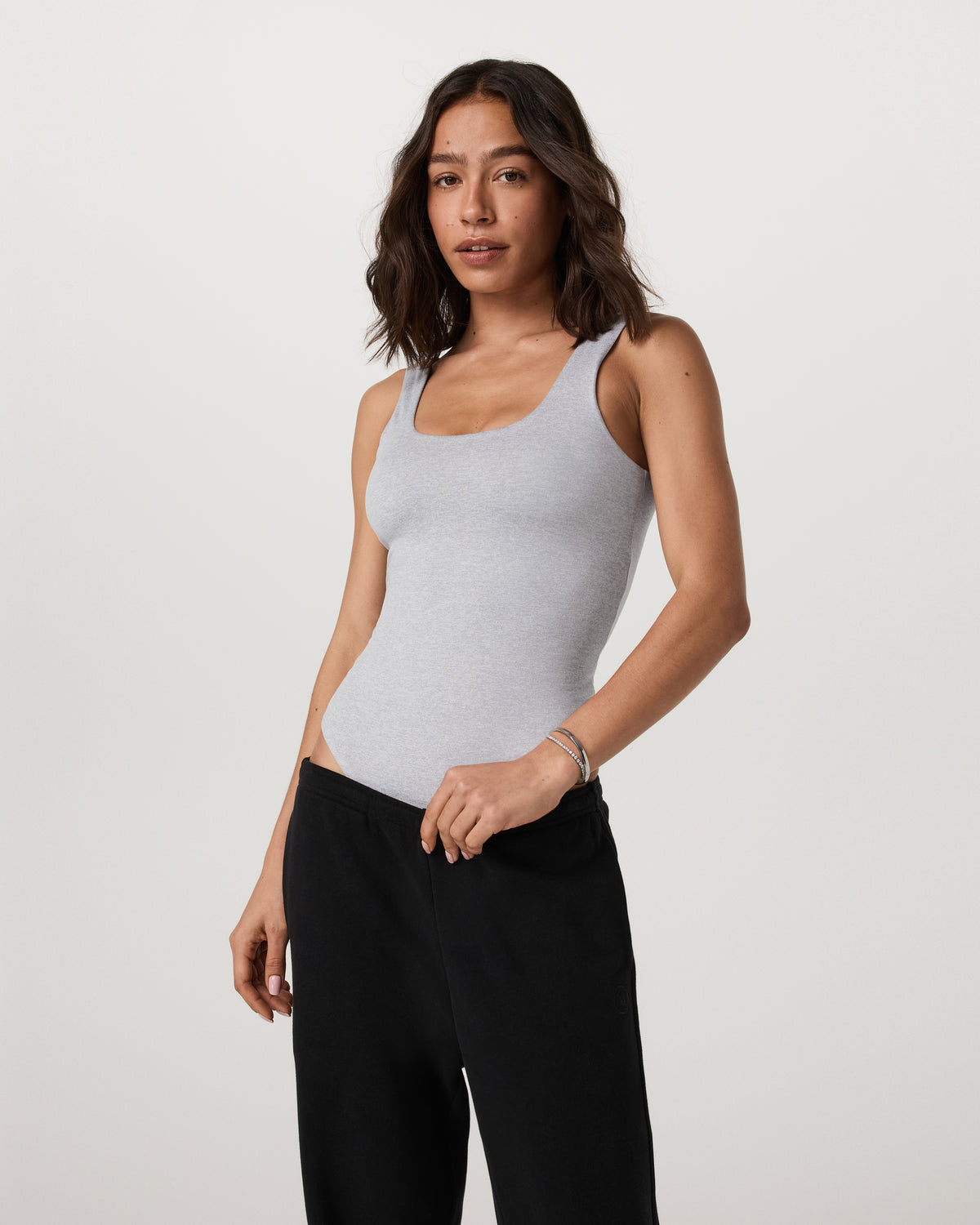 Sleeveless Halo Bodysuit Pale Grey Heather Bodysuit - Vuori