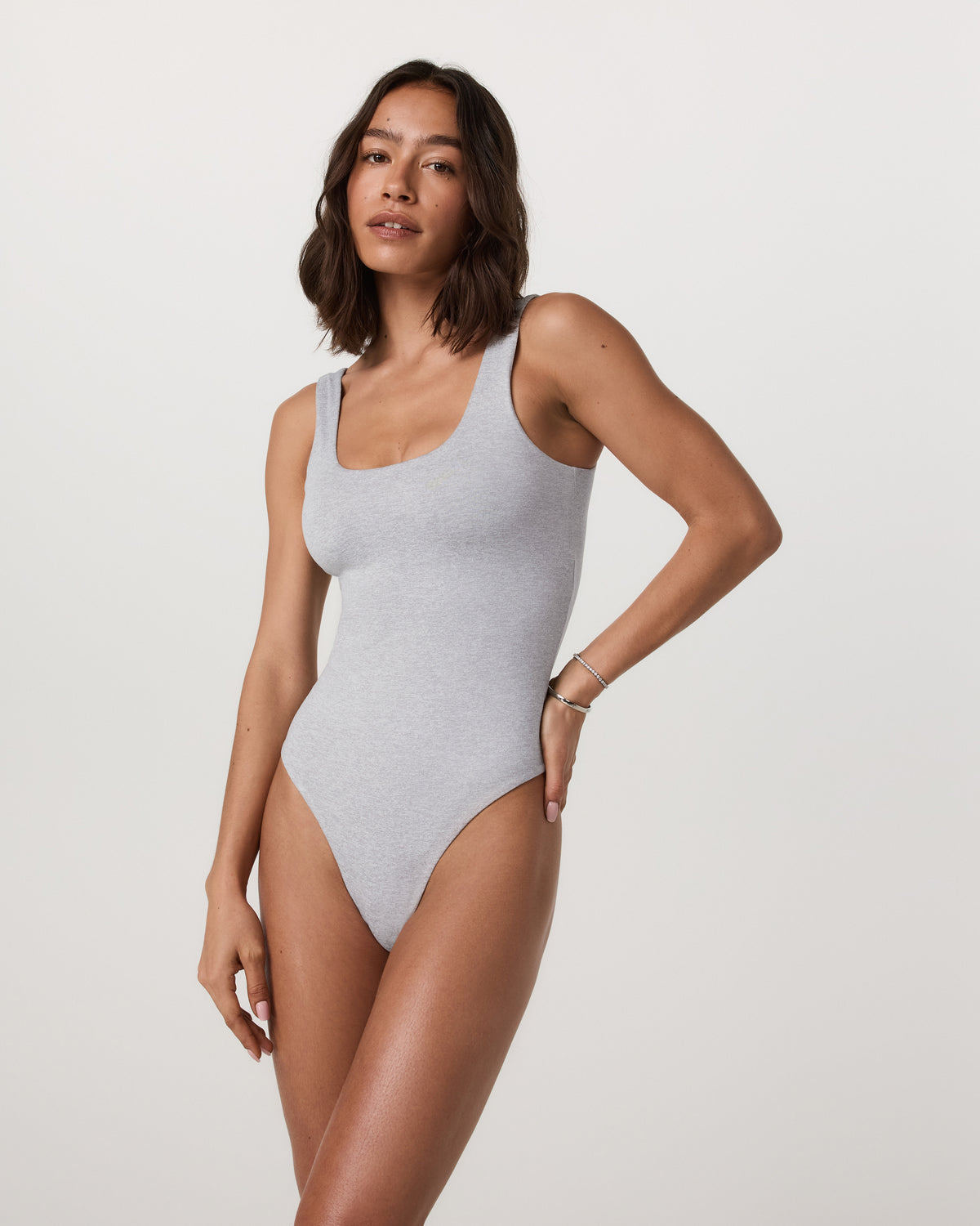 Sleeveless Halo Bodysuit Pale Grey Heather Bodysuit - Vuori
