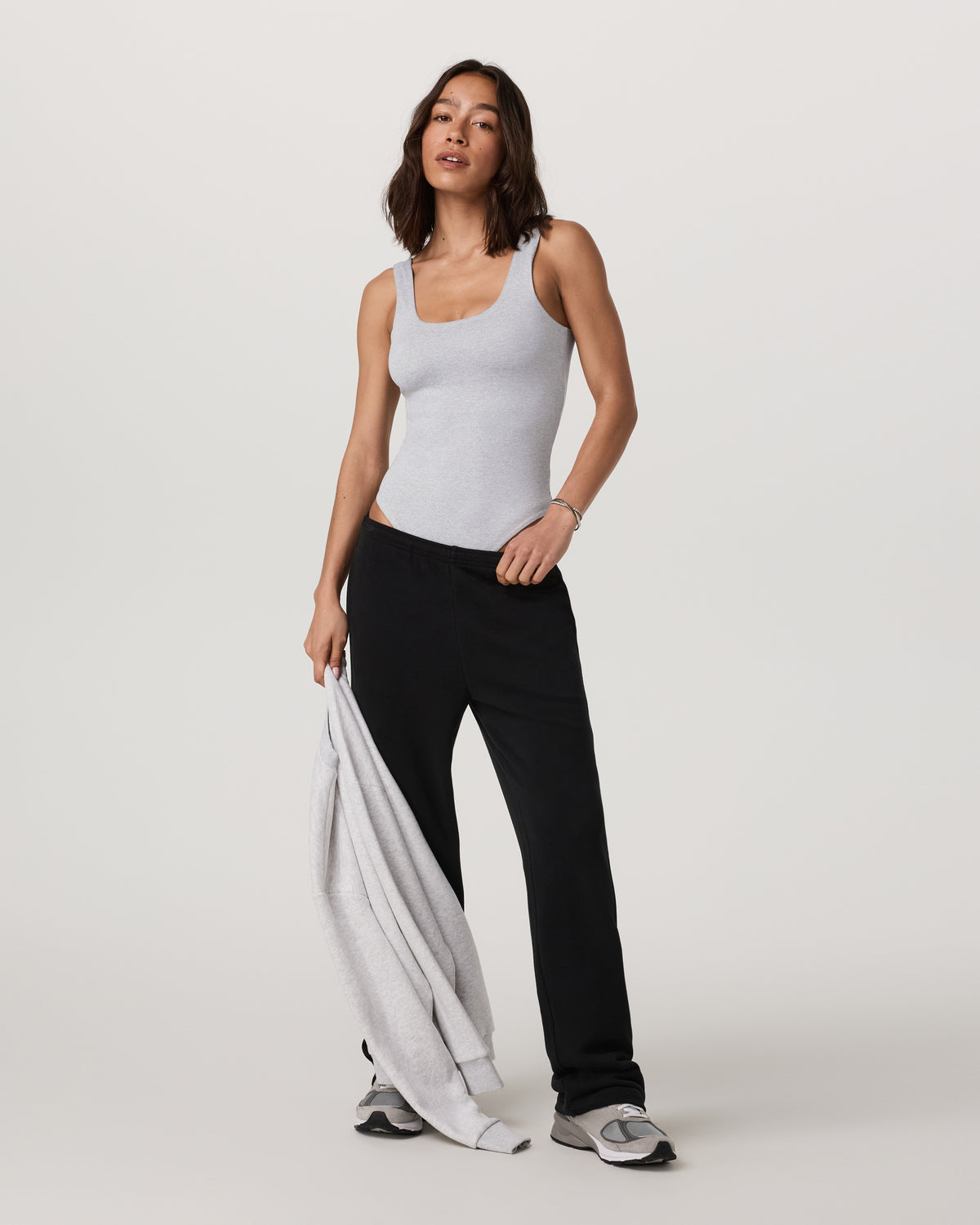 Sleeveless Halo Bodysuit Pale Grey Heather Bodysuit - Vuori