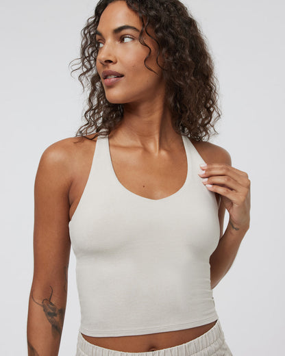 Halo Performance Crop 2.0 Ecru Heather Tank - Vuori