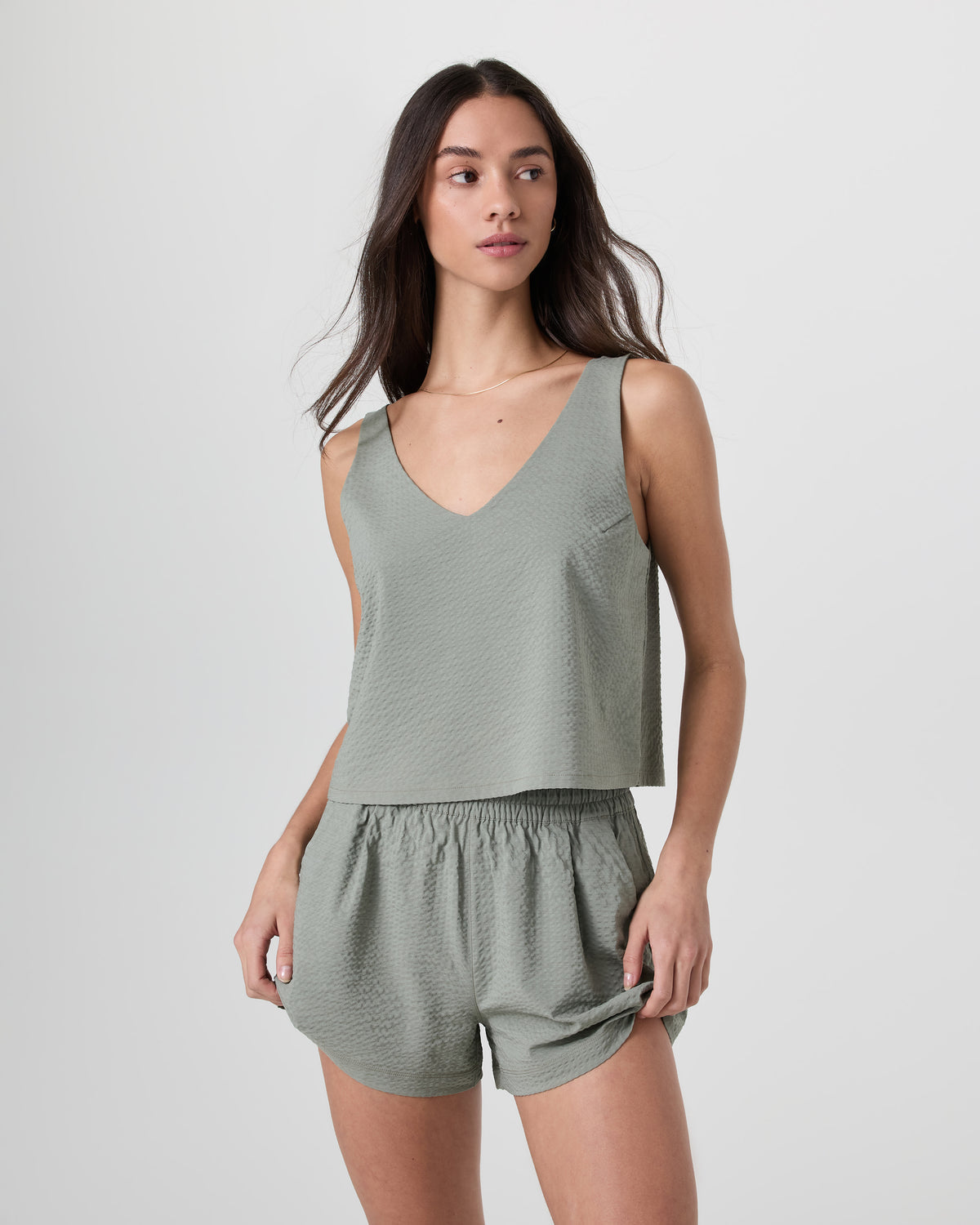 Villa Textured Crop Tank Laurel - Vuori