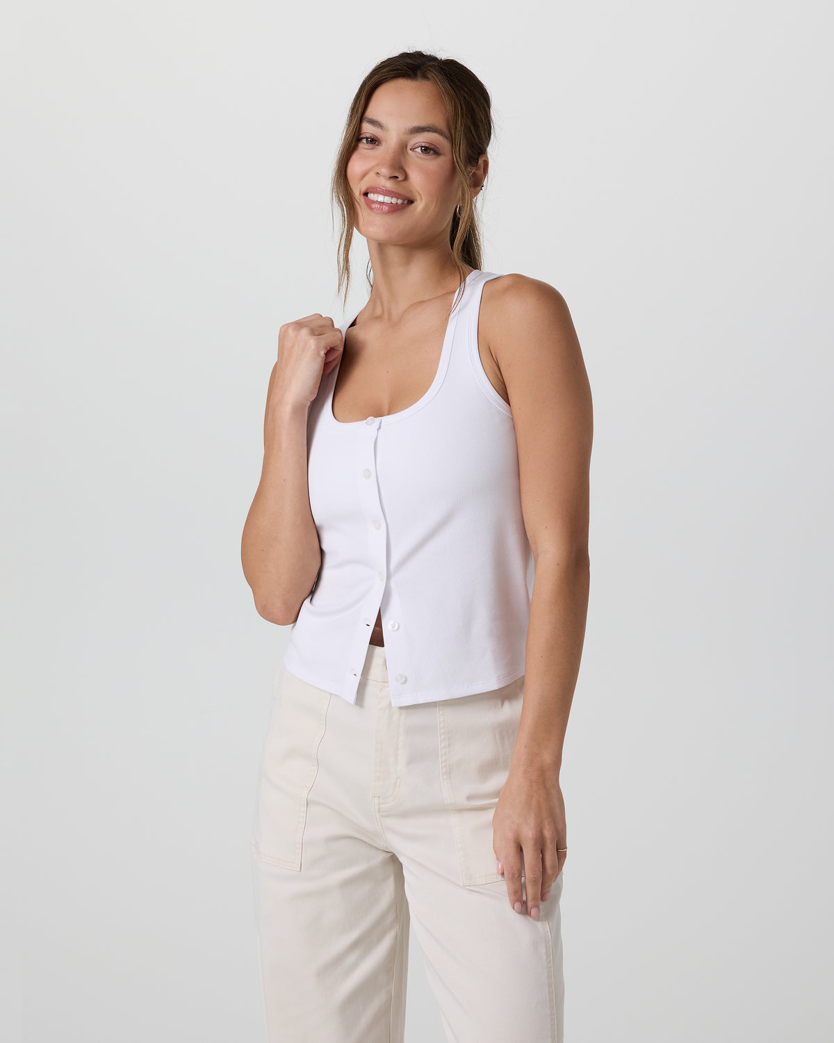 Pose Cardigan Tank White - Vuori