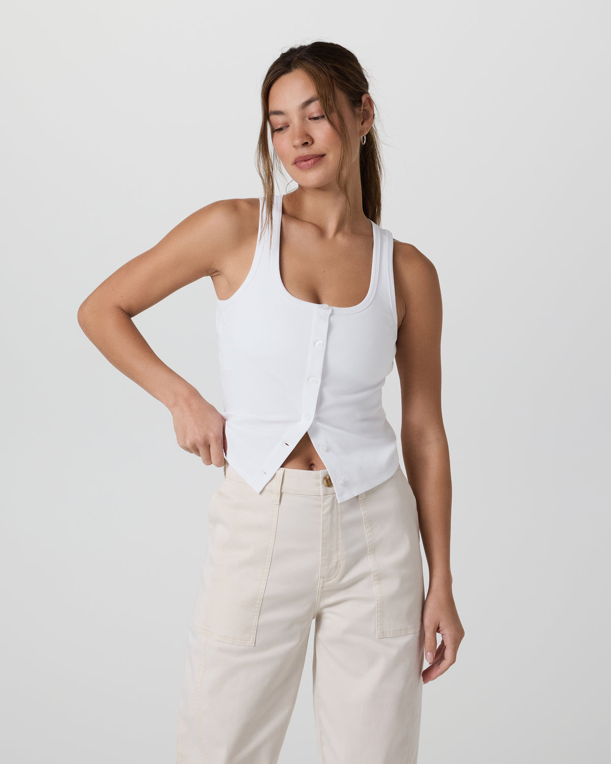 Pose Cardigan Tank White - Vuori