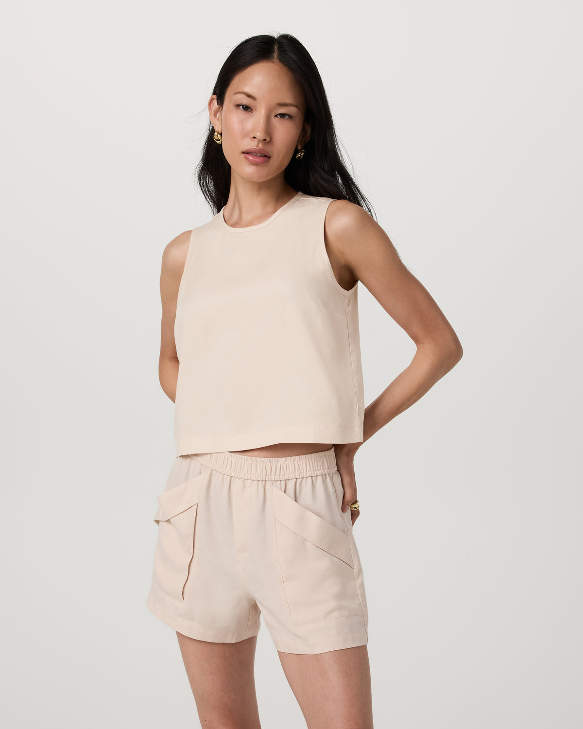 Trestles Twill Crop Tank Women's Sand Dollar Tank Top - Vuori
