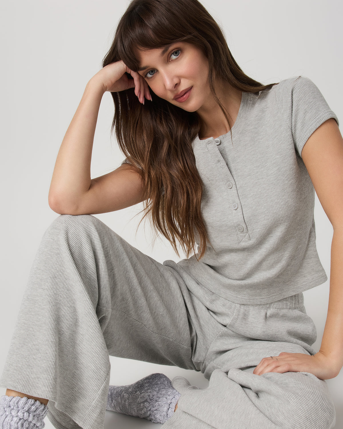 Women's Short Sleeve Waffle Baby Tee Light Heather Grey - Vuori