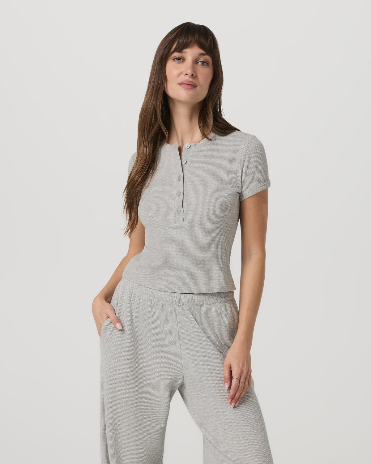 Women's Short Sleeve Waffle Baby Tee Light Heather Grey - Vuori