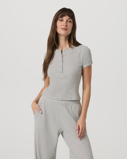 Women's Short Sleeve Waffle Baby Tee Light Heather Grey - Vuori