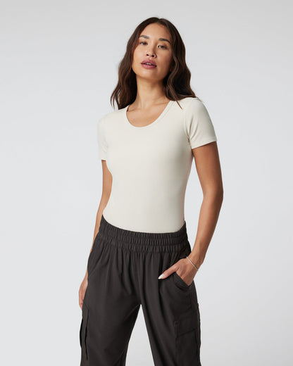 Short Sleeve Pose Bodysuit Milkweed Ribbed Bodysuit - Vuori