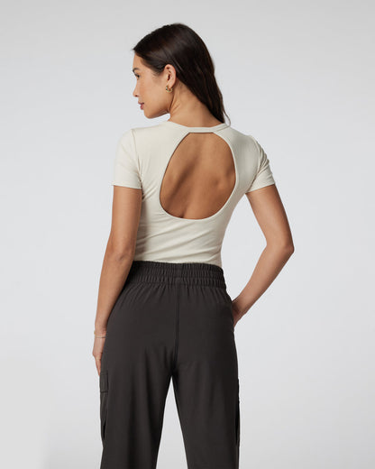 Short Sleeve Pose Bodysuit Milkweed Ribbed Bodysuit - Vuori