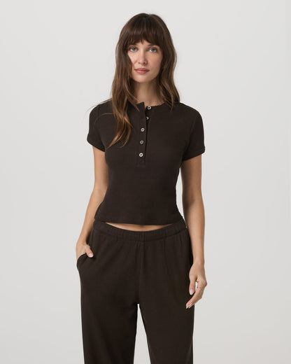 Short Sleeve Waffle Baby Tee Women's Dark Java T-Shirt - Vuori