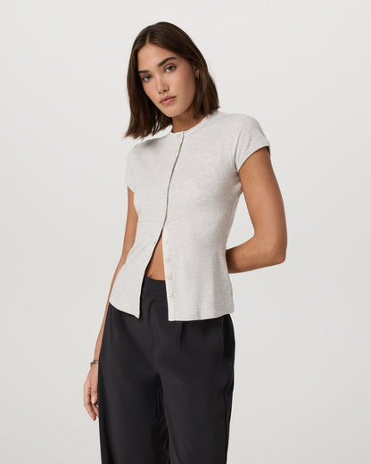 Women's Short Sleeve Pose Button Up White Heather Grey - Vuori