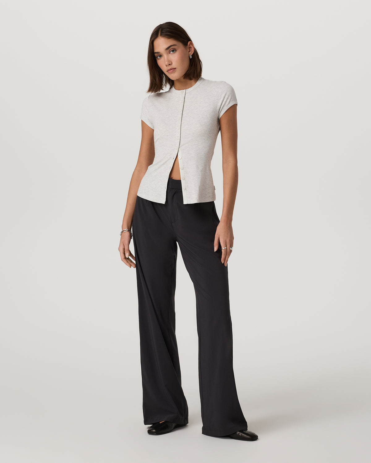 Women's Short Sleeve Pose Button Up White Heather Grey - Vuori