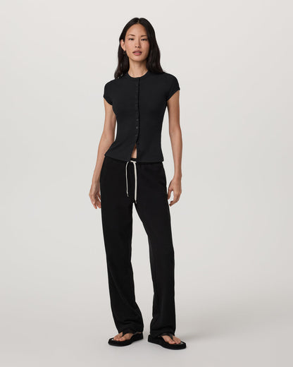 Short Sleeve Pose Button Up Women's Black Crewneck| Vuori - Vuori