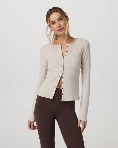 Long Sleeve Pose Twin Cardigan Women's Ecru Heather Top - Vuori